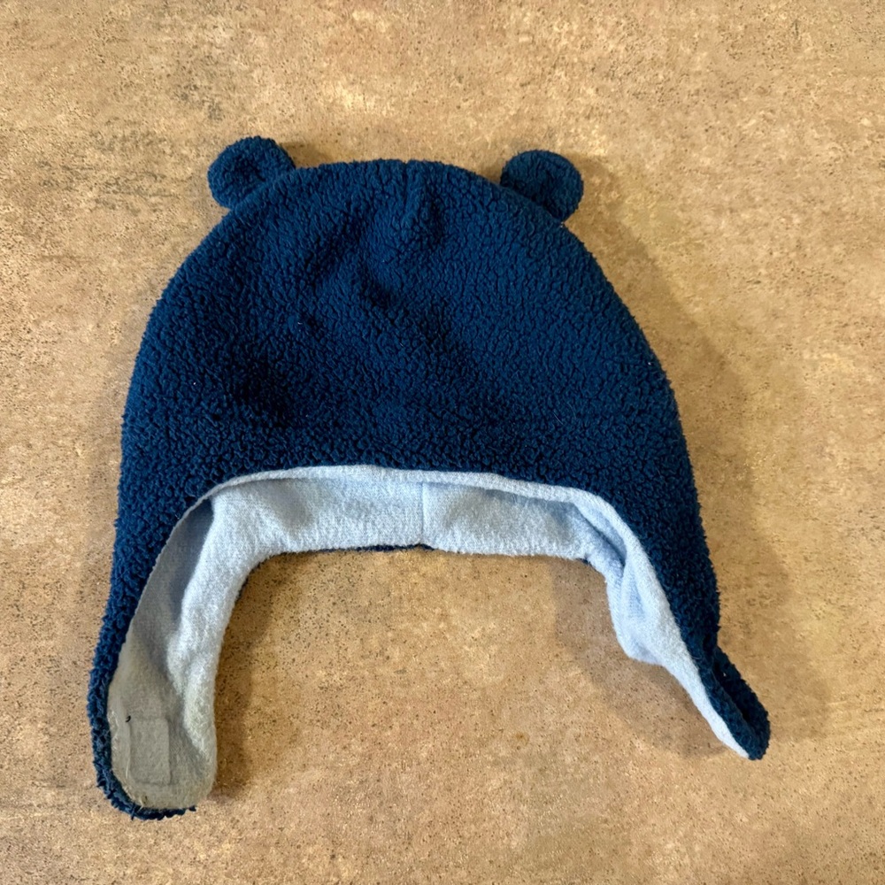 Infant Navy Blue Fleece Bear Ear Hat, Size 0-9M